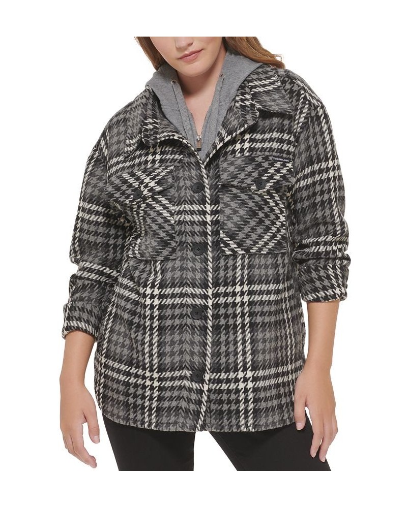 Women's Plaid Hooded Shirt Jacket Multi $43.22 Jackets