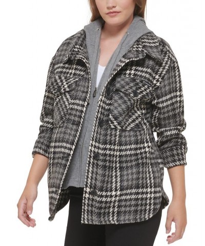 Women's Plaid Hooded Shirt Jacket Multi $43.22 Jackets