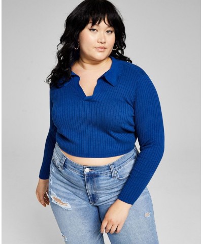 Trendy Plus Size Cropped Polo Top Navy Peony $14.85 Tops