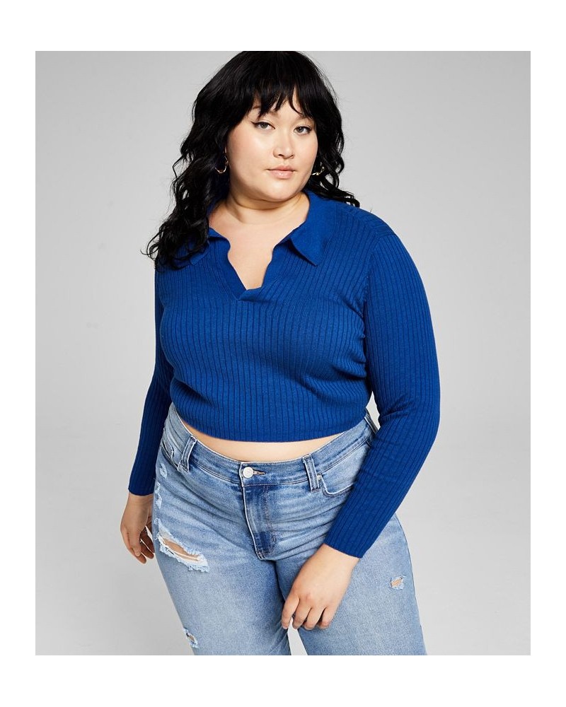 Trendy Plus Size Cropped Polo Top Navy Peony $14.85 Tops