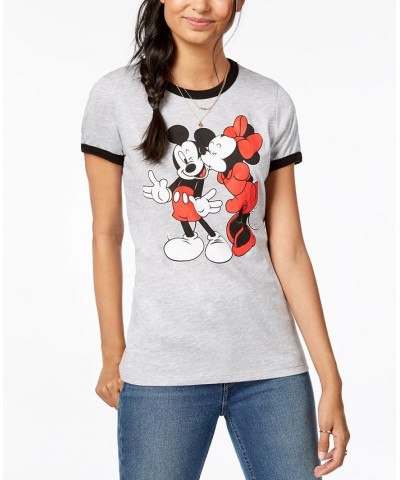 Juniors' Mickey & Minnie Graphic-Print T-Shirt Heather Grey $10.25 Tops