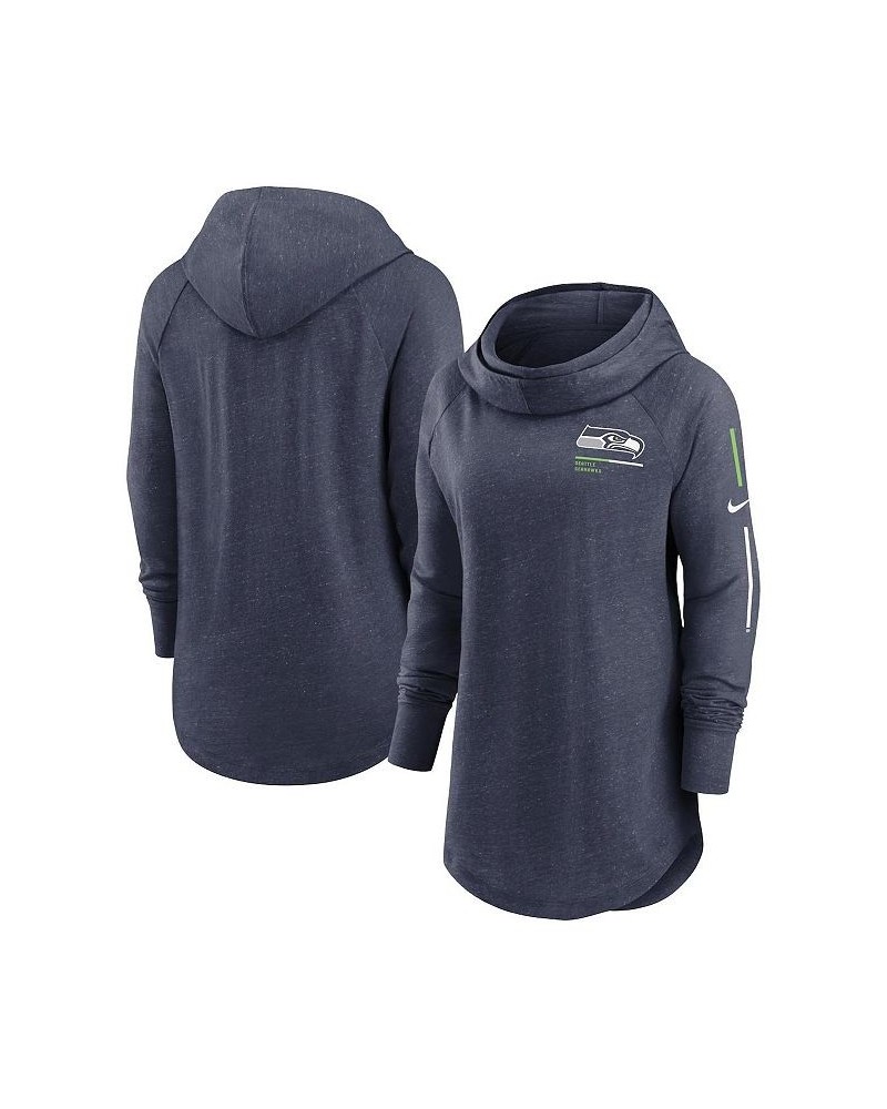 Women's College Navy Seattle Seahawks Minimal Statement Raglan Funnel Neck Pullover Hoodie Blue $41.24 Sweatshirts