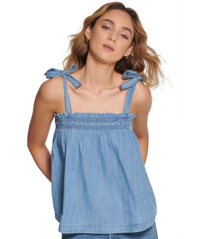 Women's Chambray Shoulder-Tie Top Light Benson $26.51 Tops