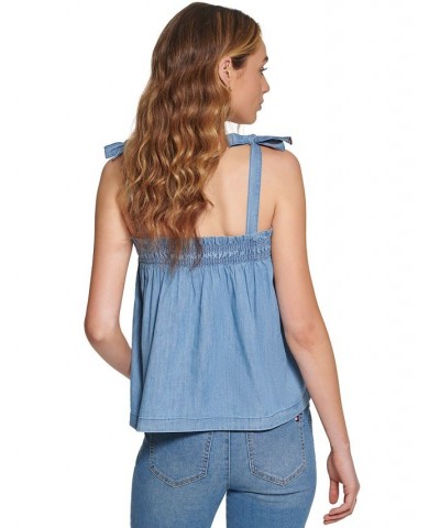 Women's Chambray Shoulder-Tie Top Light Benson $26.51 Tops