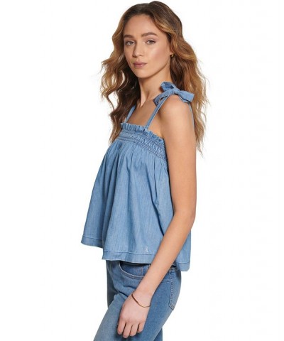 Women's Chambray Shoulder-Tie Top Light Benson $26.51 Tops