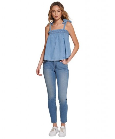 Women's Chambray Shoulder-Tie Top Light Benson $26.51 Tops