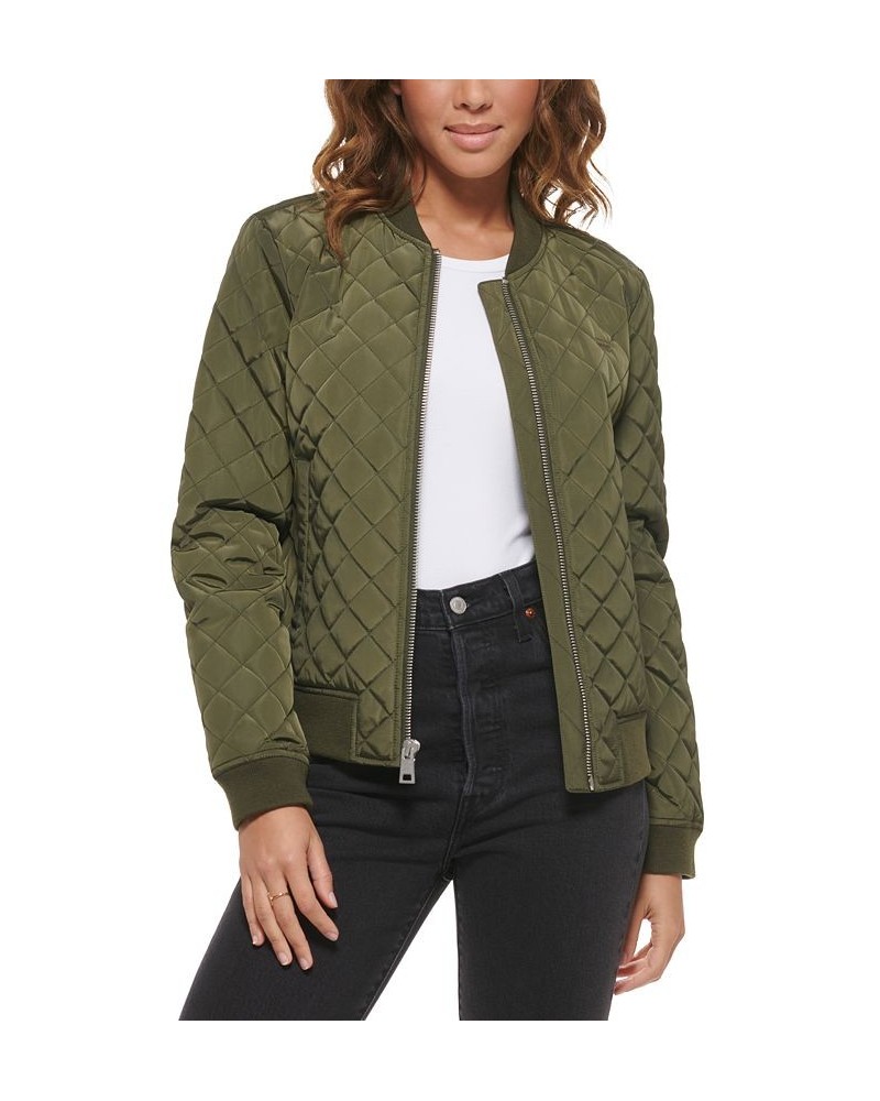 Diamond Quilted Bomber Jacket Army Green $37.80 Jackets