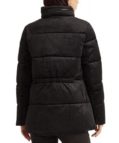 Women's Velvet Hooded Puffer Coat Black $117.00 Coats