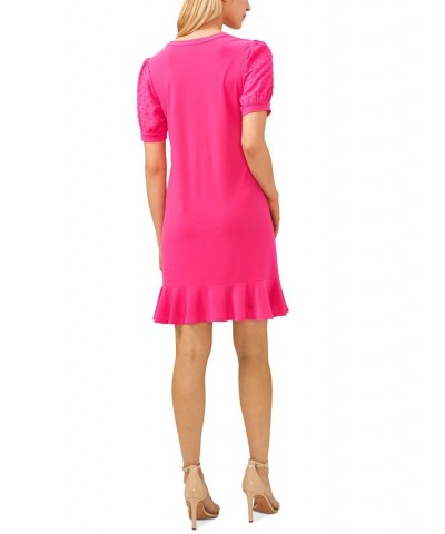 Puffed Dot Sleeve Dress Pink $36.15 Dresses