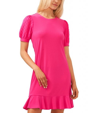 Puffed Dot Sleeve Dress Pink $36.15 Dresses