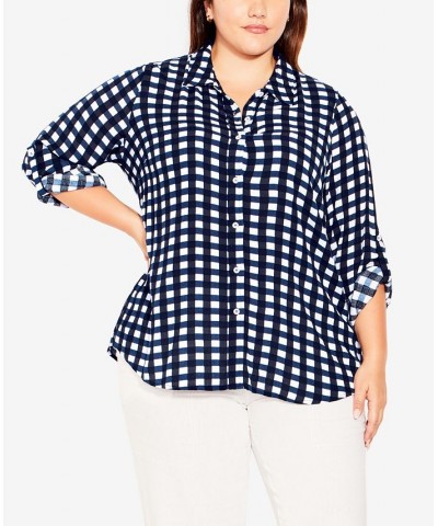 Plus Size Izabel Check Shirt Navy, White Check $28.98 Tops