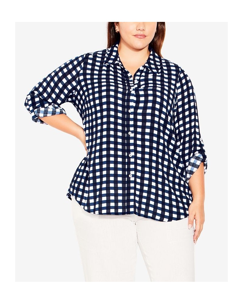 Plus Size Izabel Check Shirt Navy, White Check $28.98 Tops