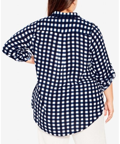 Plus Size Izabel Check Shirt Navy, White Check $28.98 Tops