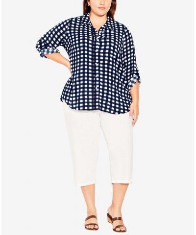 Plus Size Izabel Check Shirt Navy, White Check $28.98 Tops