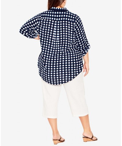 Plus Size Izabel Check Shirt Navy, White Check $28.98 Tops