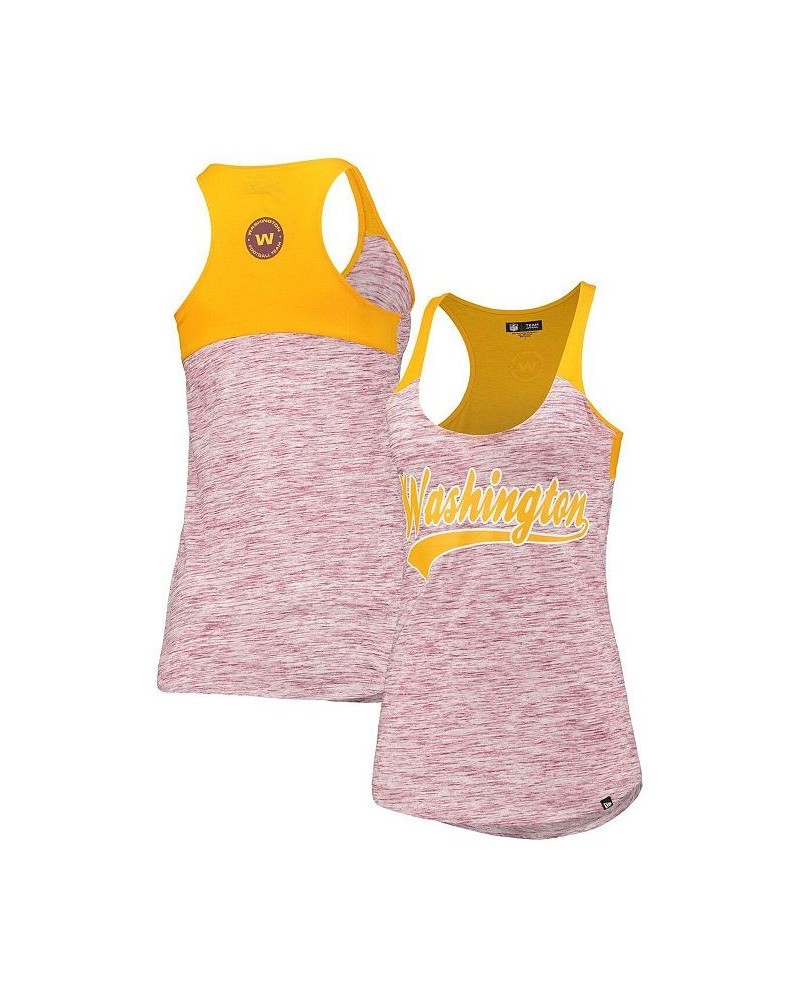 Women's Gold and Burgundy Washington Football Team Space Dye Scoop Neck Racerback Tank Top Gold, Burgundy $16.00 Tops