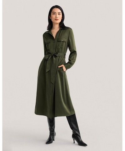 Sand-washed Pocket Trench Dress for Women Green $70.23 Dresses