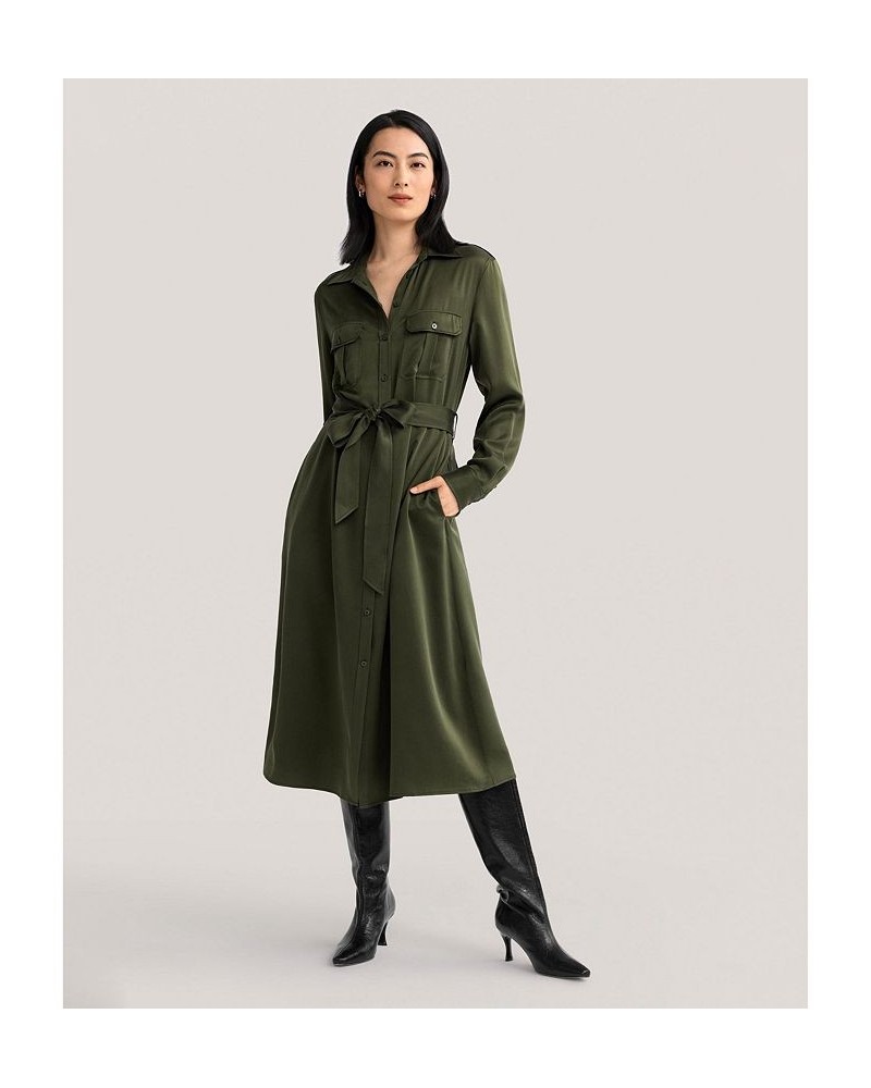 Sand-washed Pocket Trench Dress for Women Green $70.23 Dresses