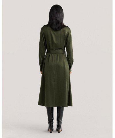 Sand-washed Pocket Trench Dress for Women Green $70.23 Dresses