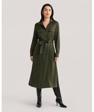 Sand-washed Pocket Trench Dress for Women Green $70.23 Dresses