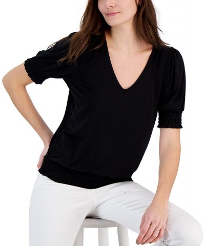 Women's Smocked-Trim Top Black $14.58 Tops