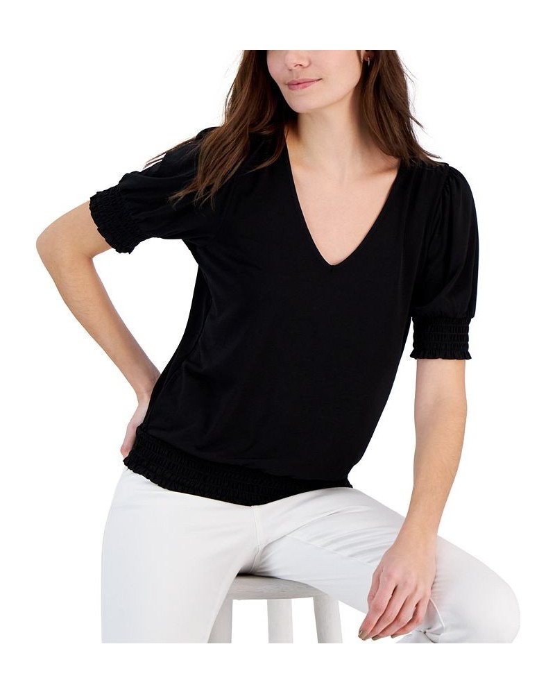 Women's Smocked-Trim Top Black $14.58 Tops