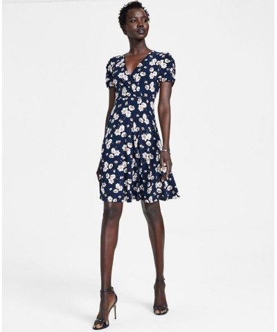 Floral-Print Faux-Wrap Dress Sky Captain/latte $27.60 Dresses