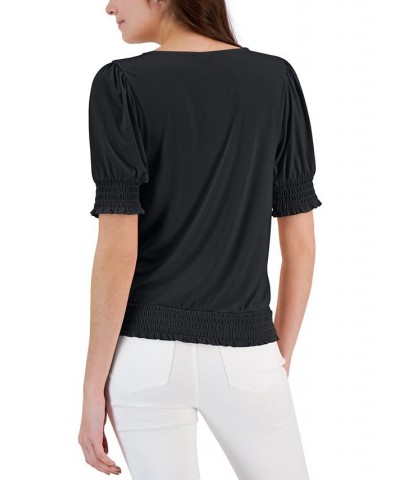 Women's Smocked-Trim Top Black $14.58 Tops