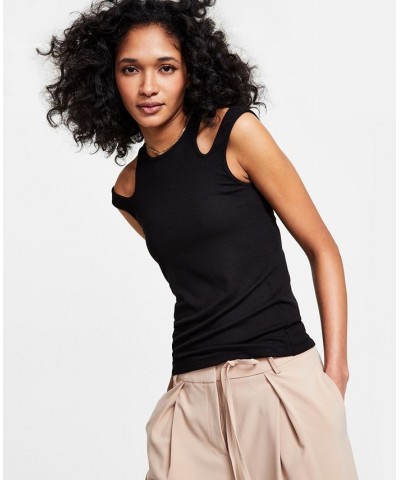 Women's Cutout Ribbed Tank Top Black $35.40 Tops