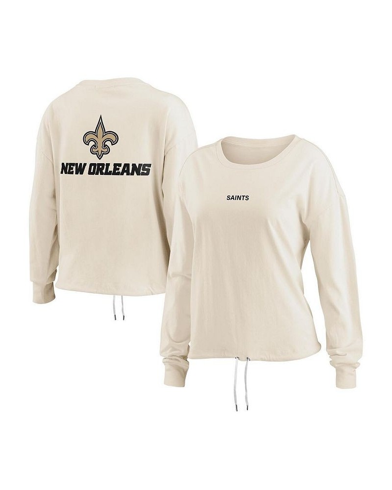 Women's Oatmeal New Orleans Saints Long Sleeve Crop Top Shirt Oatmeal $22.56 Tops