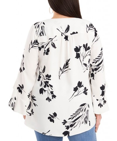 Plus Size Flutter Sleeve Floral Whisps V-Neck Tunic Hot Pink $25.59 Tops