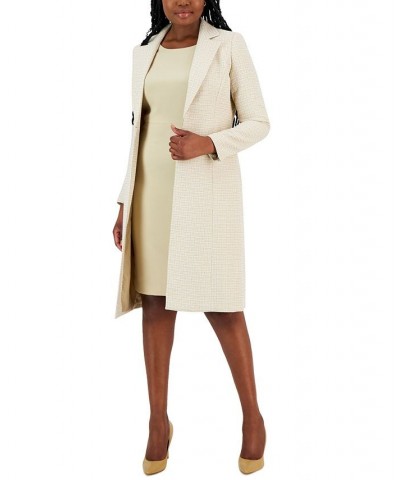 Tweed Topper Jacket and Crewneck Sheath Dress Suit Regular and Petite Sizes Tan/Beige $108.50 Suits