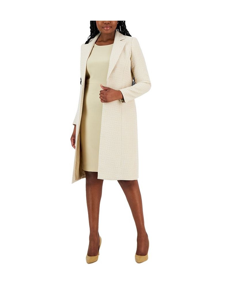 Tweed Topper Jacket and Crewneck Sheath Dress Suit Regular and Petite Sizes Tan/Beige $108.50 Suits