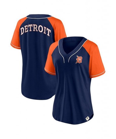 Women's Branded Navy Detroit Tigers Bunt Raglan V-Neck T-shirt Navy $30.80 Tops