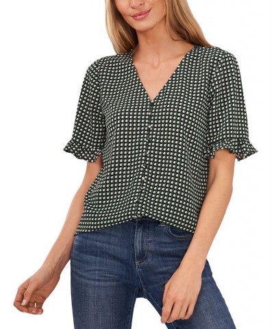 Women's Short Sleeve Button Front Blouse Green $24.16 Tops