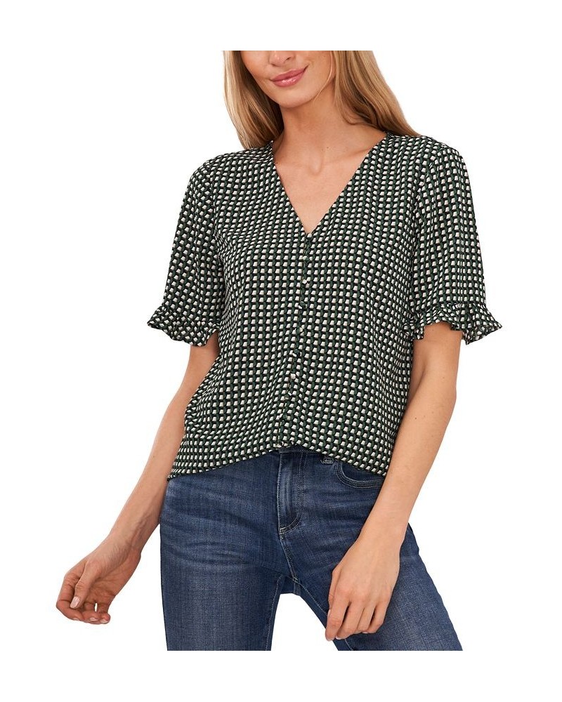 Women's Short Sleeve Button Front Blouse Green $24.16 Tops