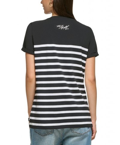 Women's Embellished-Eiffel-Tower T-Shirt Black/ White $42.96 Tops