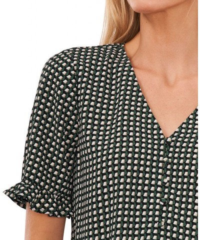 Women's Short Sleeve Button Front Blouse Green $24.16 Tops