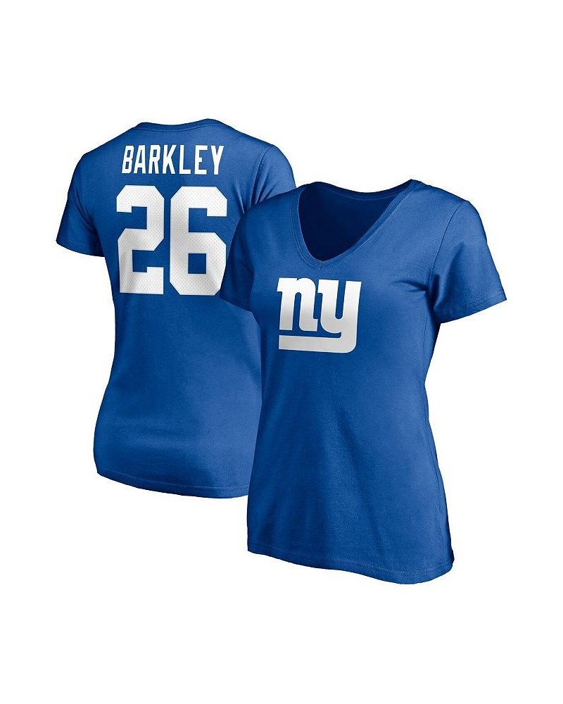 Women's Branded Saquon Barkley Royal New York Giants Player Icon Name and Number V-Neck T-shirt Royal $23.84 Tops