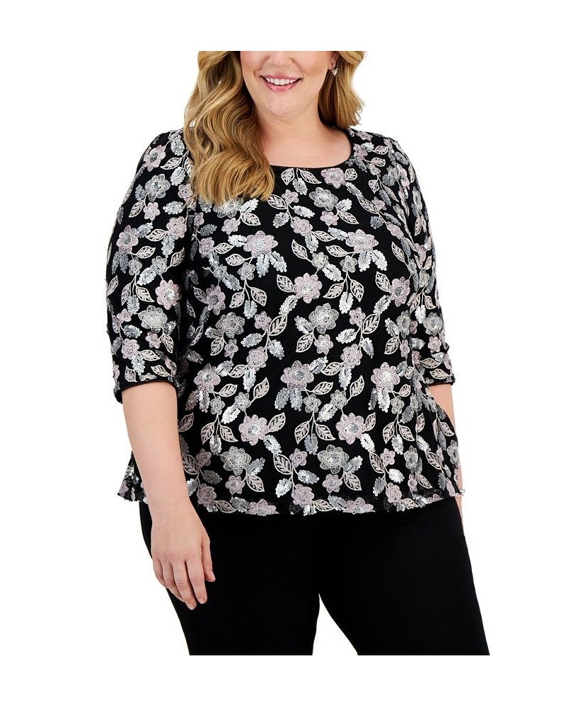 Plus Size Embroidered Tunic Black Multi $60.84 Tops