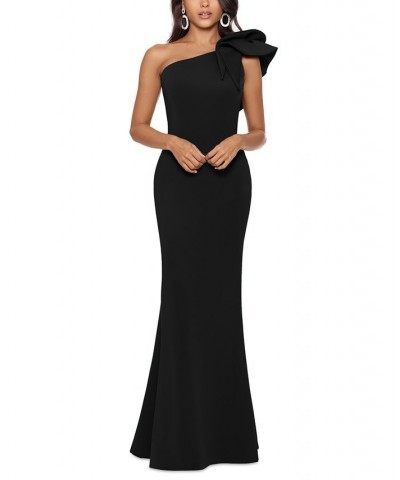 Women's One-Shoulder Scuba Crepe Gown Black $93.24 Dresses