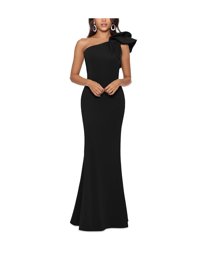 Women's One-Shoulder Scuba Crepe Gown Black $93.24 Dresses