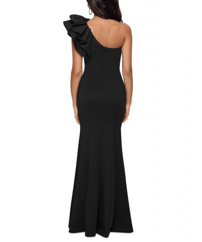 Women's One-Shoulder Scuba Crepe Gown Black $93.24 Dresses