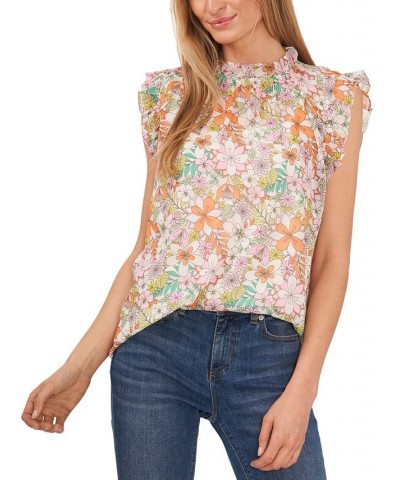 Floral-Print Mock Neck Blouse Sweet Pink $33.97 Tops