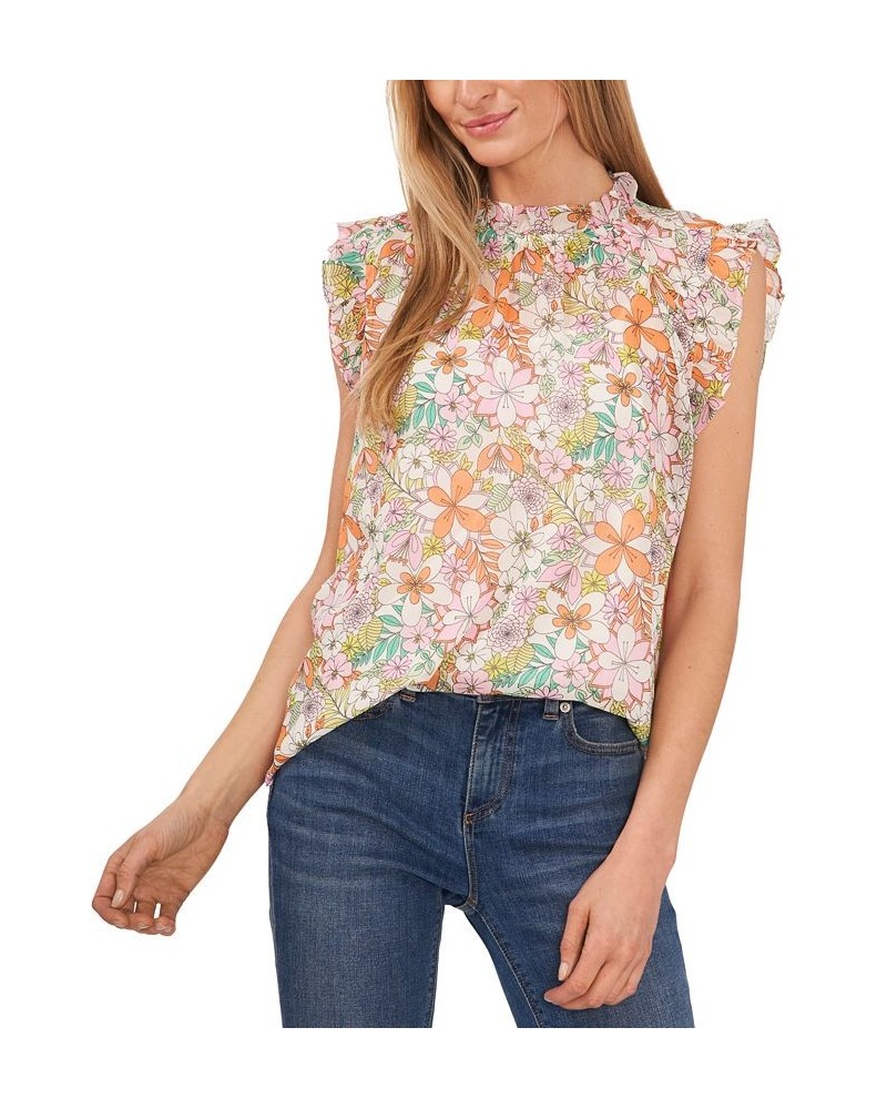 Floral-Print Mock Neck Blouse Sweet Pink $33.97 Tops