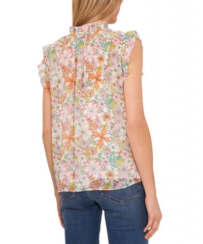 Floral-Print Mock Neck Blouse Sweet Pink $33.97 Tops