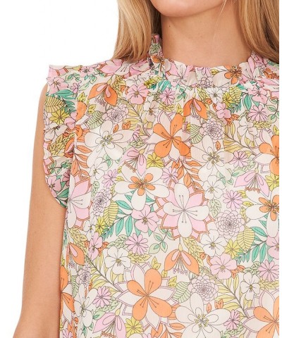 Floral-Print Mock Neck Blouse Sweet Pink $33.97 Tops