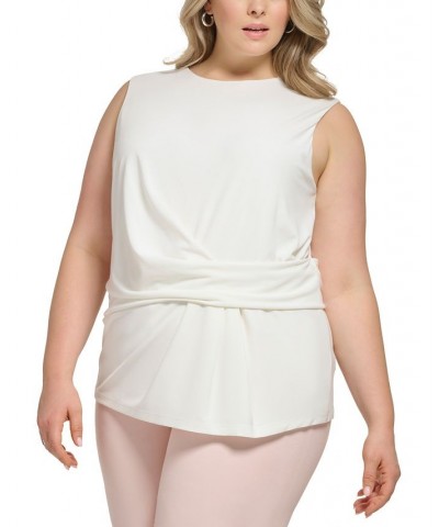 Plus Size Scoop-Neck Draped-Front Sleeveless Blouse Cream $37.00 Tops