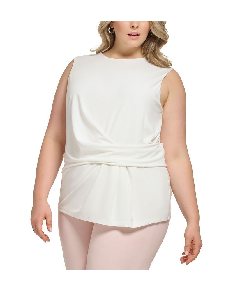 Plus Size Scoop-Neck Draped-Front Sleeveless Blouse Cream $37.00 Tops