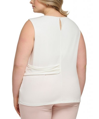 Plus Size Scoop-Neck Draped-Front Sleeveless Blouse Cream $37.00 Tops